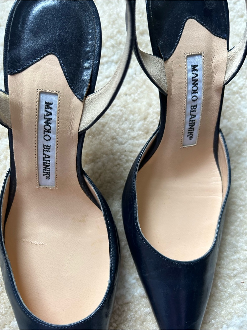 Manolo Blahnik Navy Leather Slingback Kitten Heels EU 38 - Picture 2 of 6